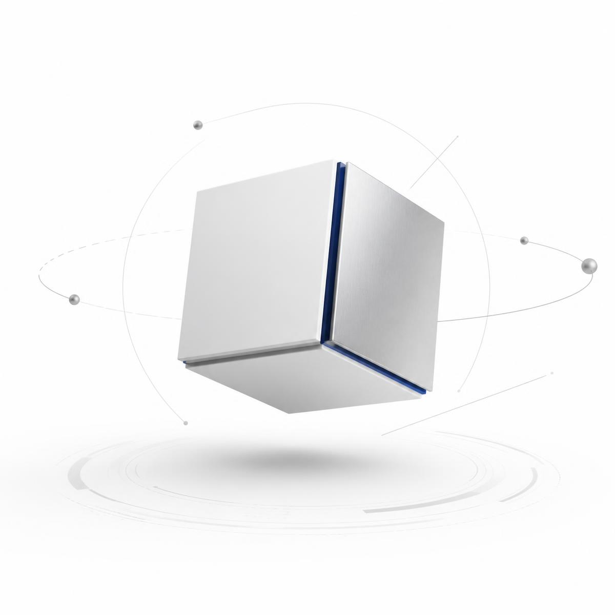 Abstract silver and white cube representing the InventFlo platform