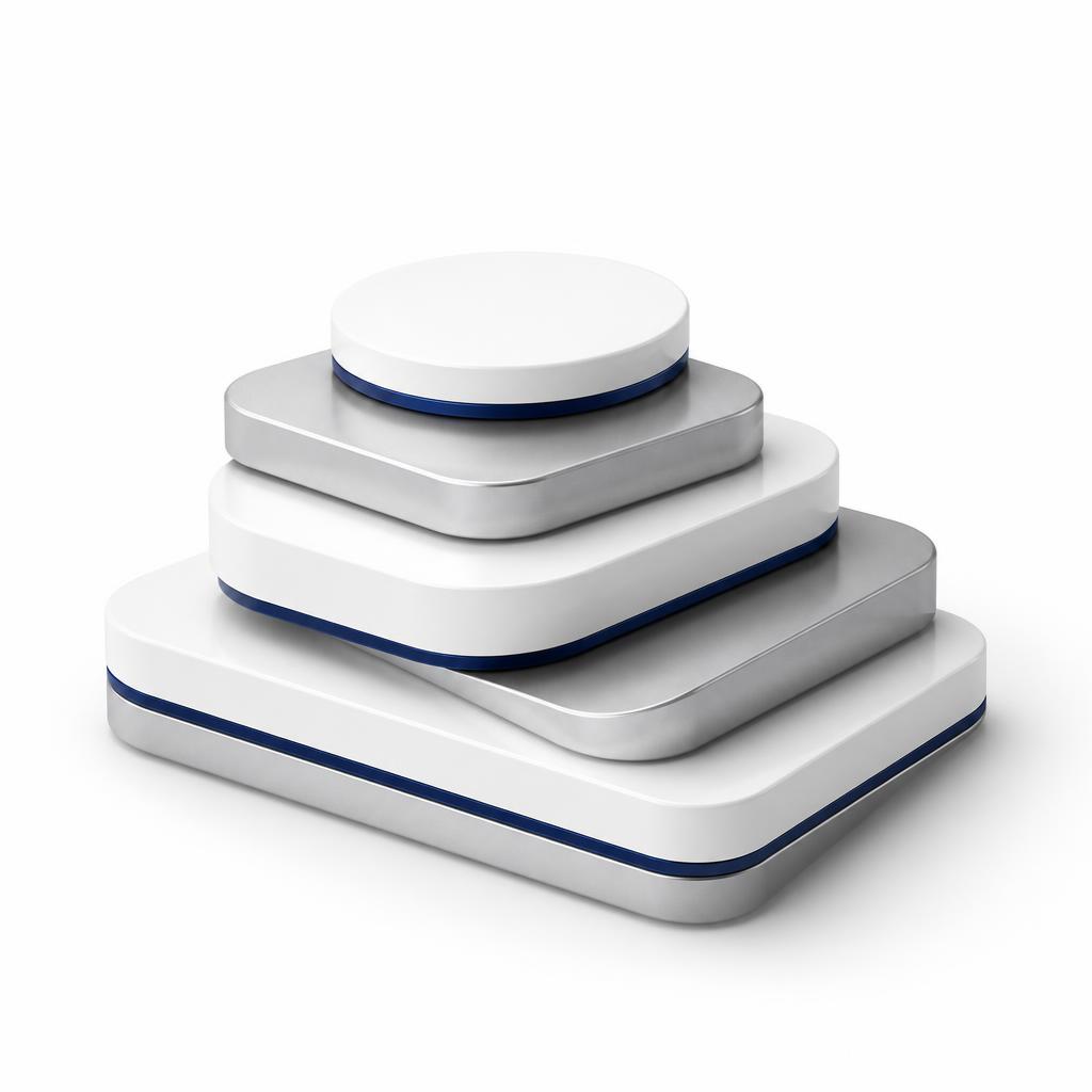 Layered white and silver 3D object representing the InventFlo platform